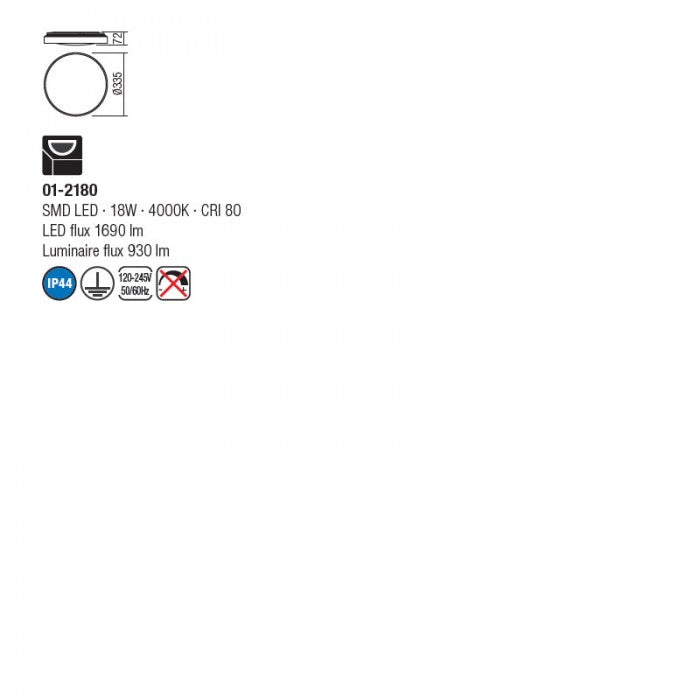 Plafoniera LED Amon, crom, 18W, 930 lm, 4000K, D.33.5 cm, IP44, Redo, 01-2180