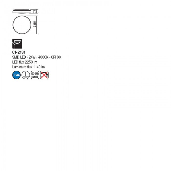 Plafoniera LED Amon, crom, 24W, 1140 lm, 4000K, D.38.5 cm, IP44, Redo, 01-2181