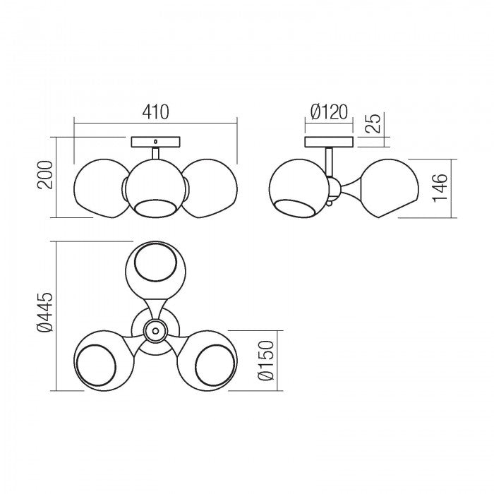 Lustra Satel, negru, sticla fumurie, 3xE14, D.41cm, IP20, Smarter, 01-2654