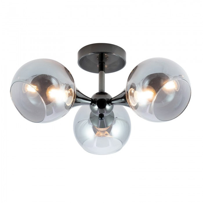 Lustra Satel, negru, sticla fumurie, 3xE14, D.41cm, IP20, Smarter, 01-2654