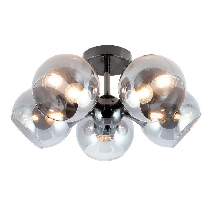 Lustra Satel, negru, sticla fumurie,5xE14, D.47cm, IP20, Smarter, 01-2655