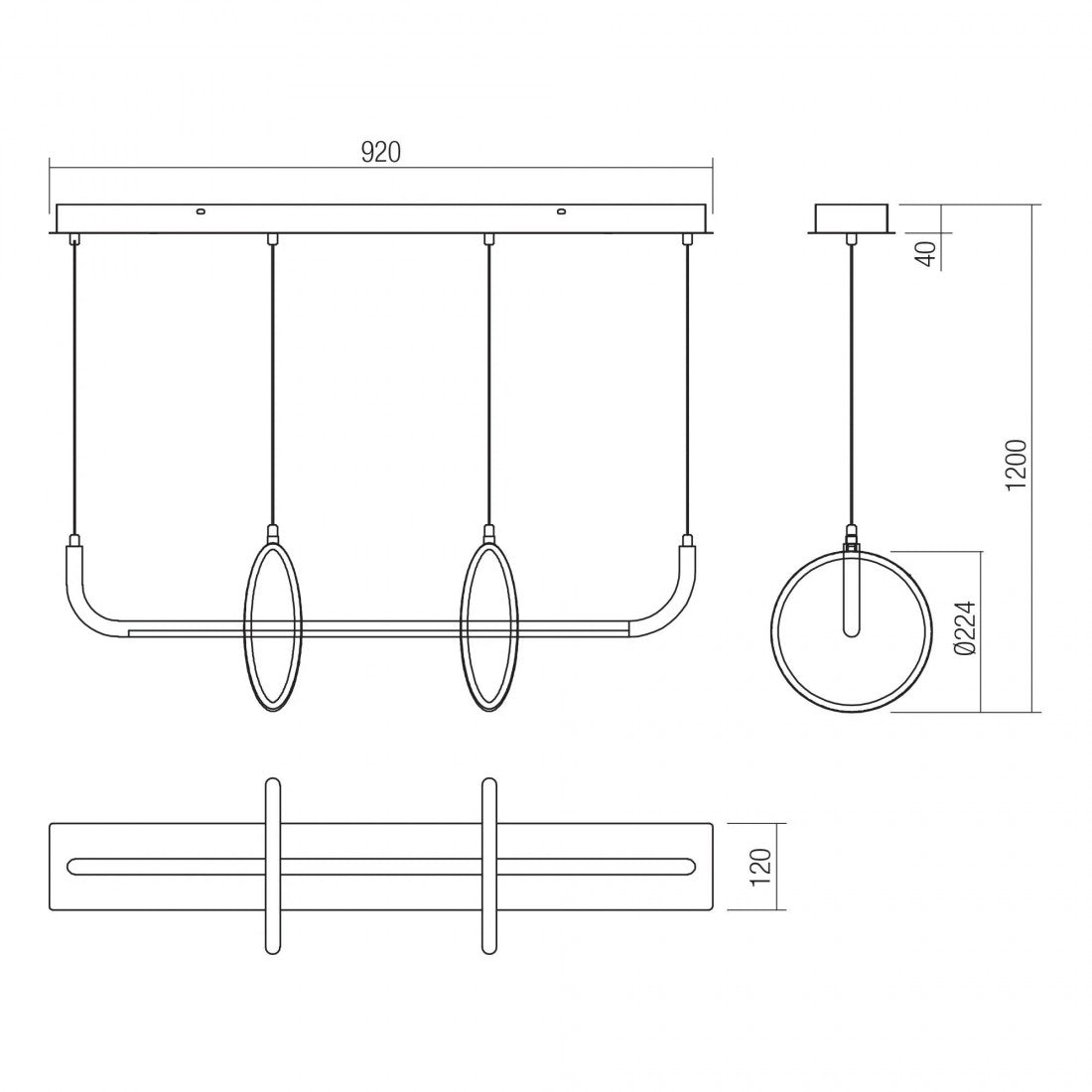 Lustra suspendata LED Olimp, negru mat, 40W, 2620lm, 3000K-4000K-6500K, H.120cm, IP20, Smarter, 01-2705
