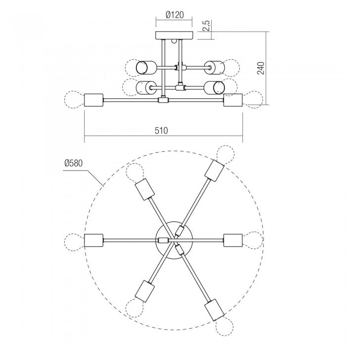 Lustra Ozu, negru/auriu, 6xE27, D.58cm, IP20, Smarter, 01-2707