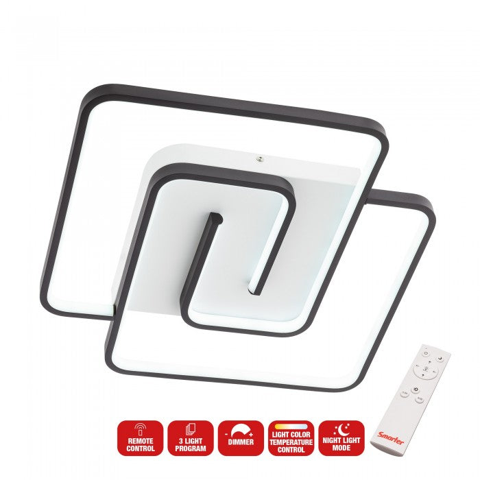 Plafoniera LED Intersia, negru, 38W, 2050lm, 3000K,4500K,6500K, L.48cm, IP20, Smarter, 01-2759