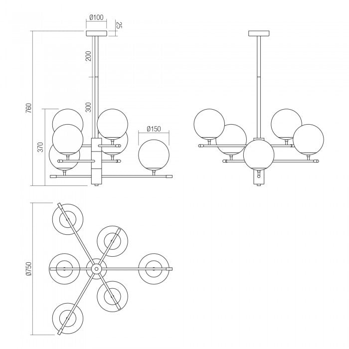 Lustra Essential, negru/auriu, sticla, 6XE14, D.75 cm, Smarter 01-2950