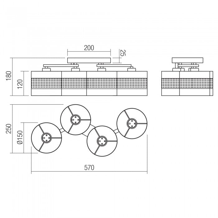 Plafoniera Flint, negru, textil, 4XE27, L.57 cm, IP20, Smarter, 01-2952