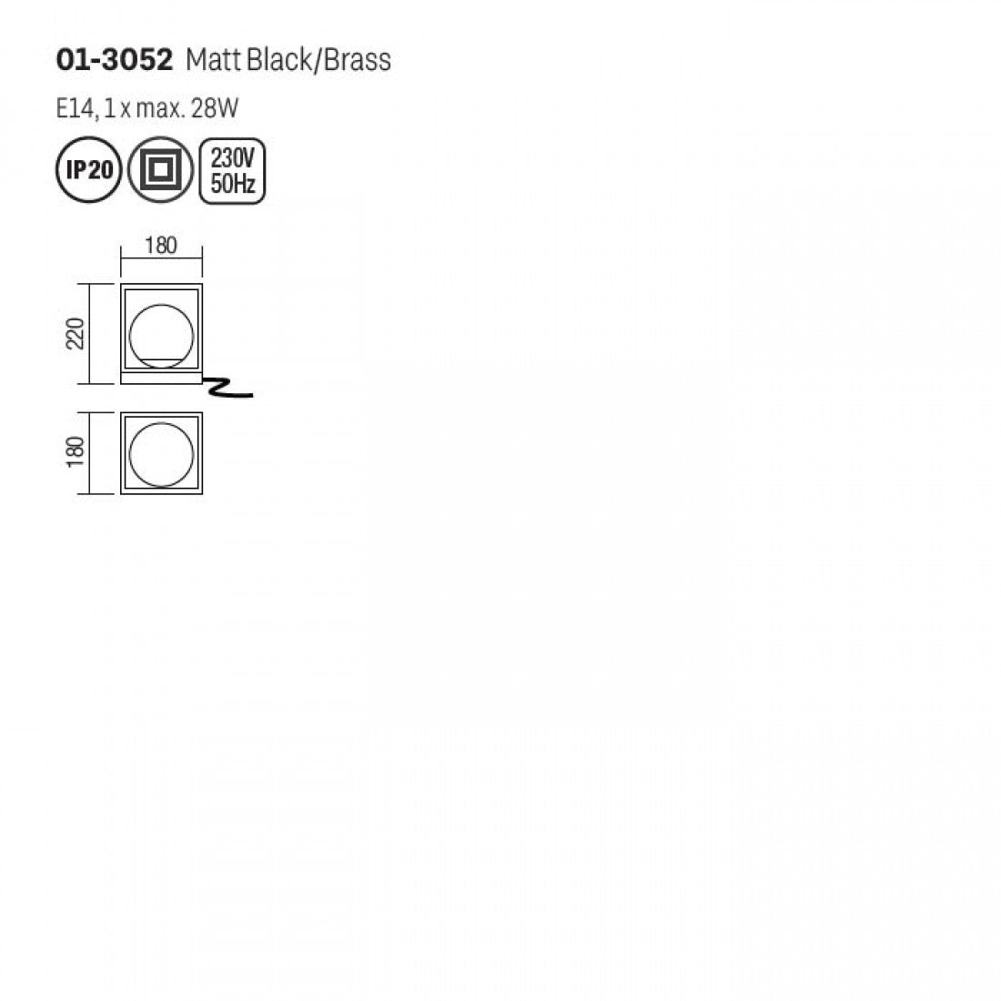 Veioza Zodiac, negru/alama, sticla, 1xE14, H.22cm, IP20, Smarter, 01-3052