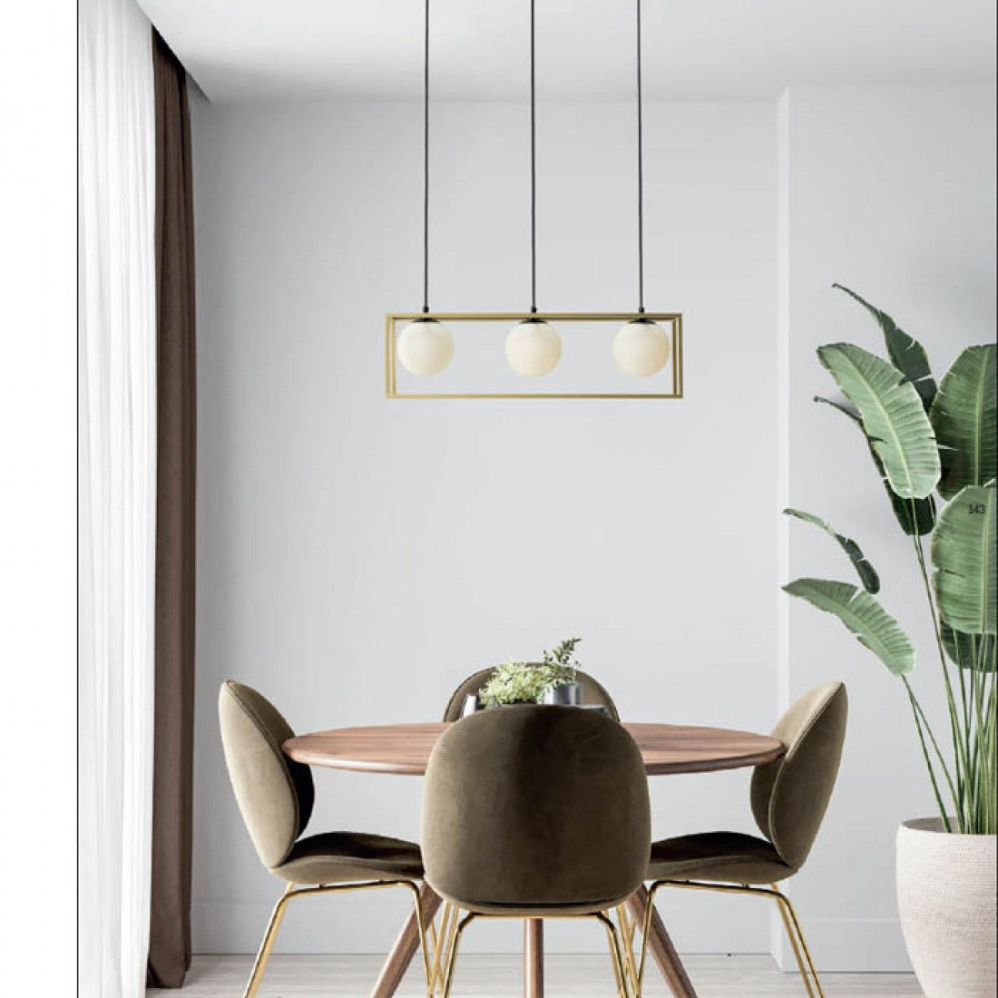 Lustra suspendata Zodiac, negru/alama, sticla, 3xE14, H.120cm, IP20, Smarter, 01-3057