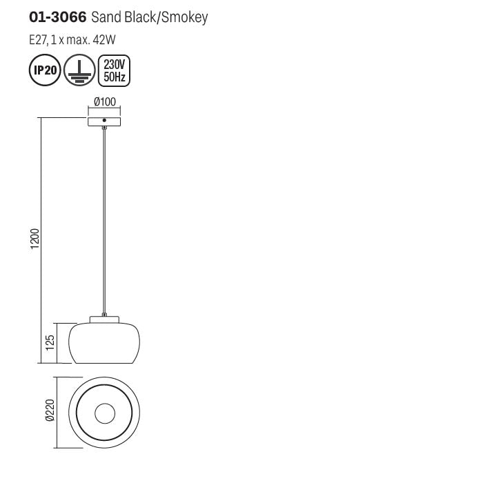 Lustra suspendata Croma, negru mat, sticla fumurie, 1XE27, D.22 cm, Smarter 01-3066