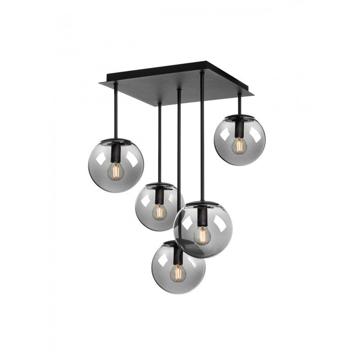 Plafoniera Boldy, negru mat, sticla fumurie, 5XE14, L.33 cm, IP20, Smarter, 01-3070