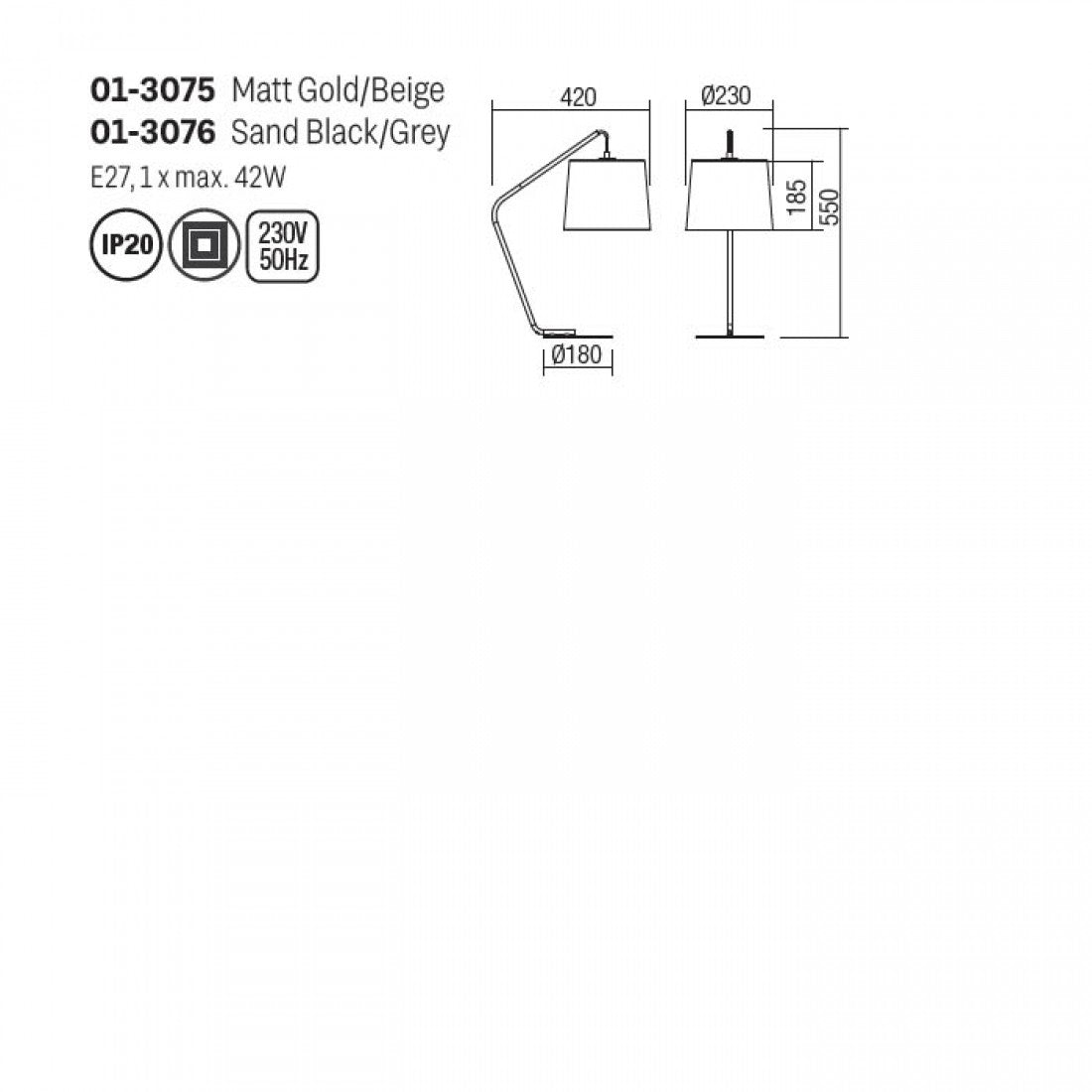 Veioza Kermit, negru mat, textil, 1XE27, H.55 cm,Smarter 01-3076