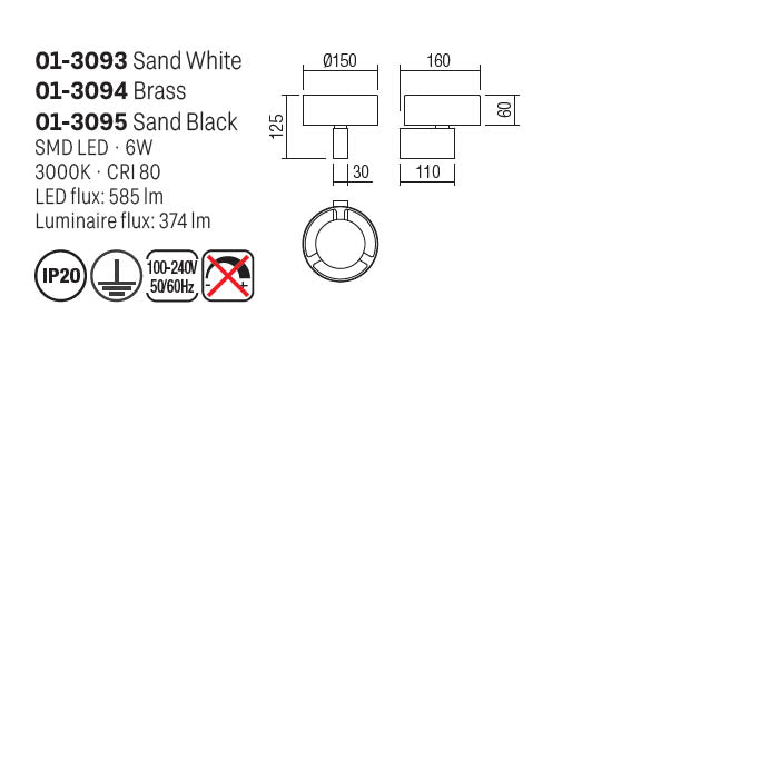 Aplica LED Punkt, alama, 6W, 374lm, 3000K, D.15cm, IP20, Smarter, 01-3094