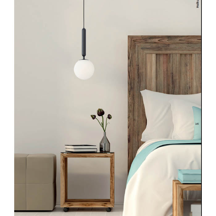 Lustra suspendata Haiku, negru mat, sticla, 1XE14, D.15 cm, Smarter 01-3131