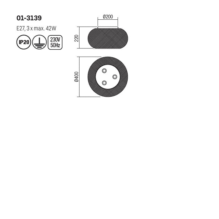 Plafoniera Croket, auriu mat, 3XE27, D.40 cm, IP20, Smarter, 01-3139