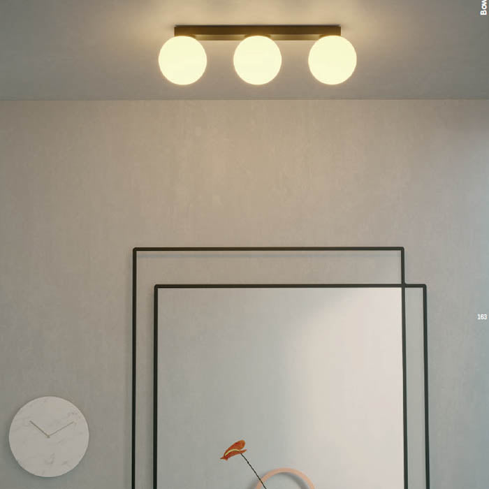 Plafoniera Bowling, negru mat, sticla, 3XE27, L.52 cm, IP20, Smarter, 01-3152