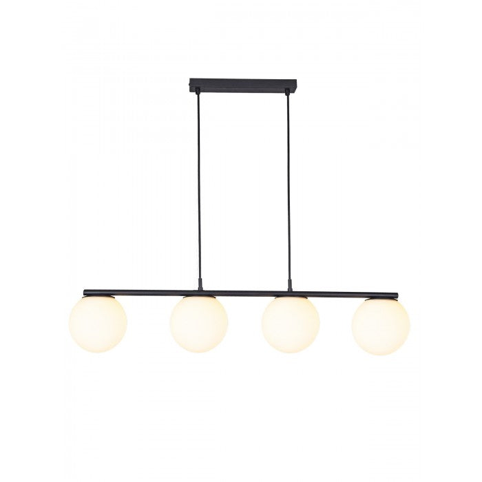 Lustra suspendata Bowling, negru mat, sticla, 4XE27, L.90 cm, Smarter 01-3156