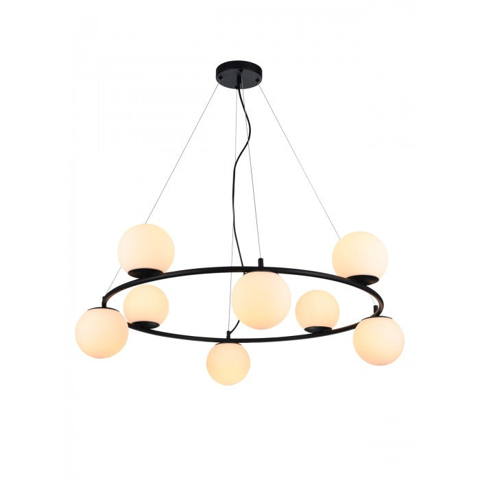 Lustra Bowling, negru mat, sticla, 8XE14, D.88 cm, Smarter 01-3160