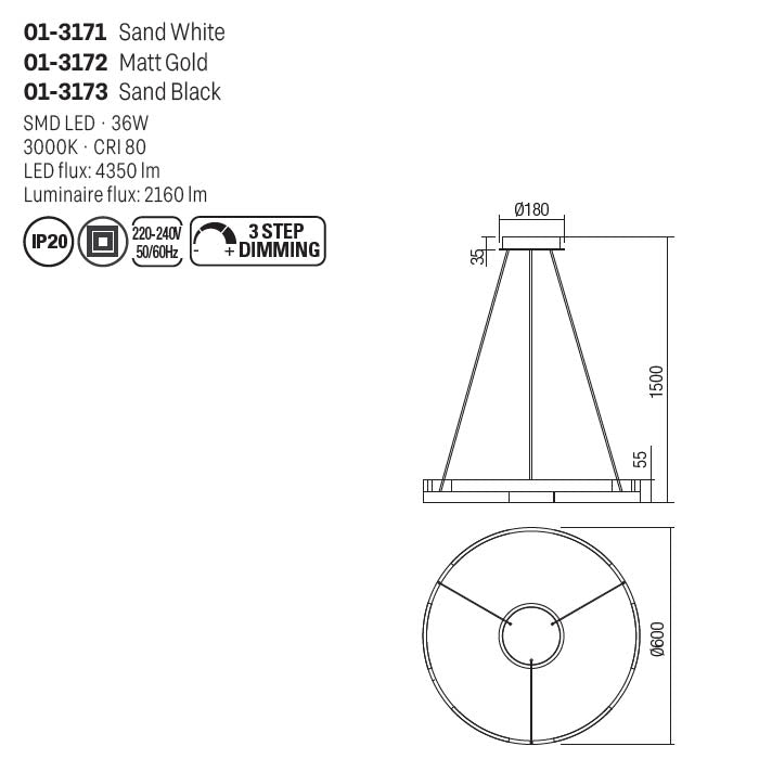 Lustra LED Castle, negru mat, 80W, 4800lm, 3000K, D.80cm, IP20, Smarter, 01-3182
