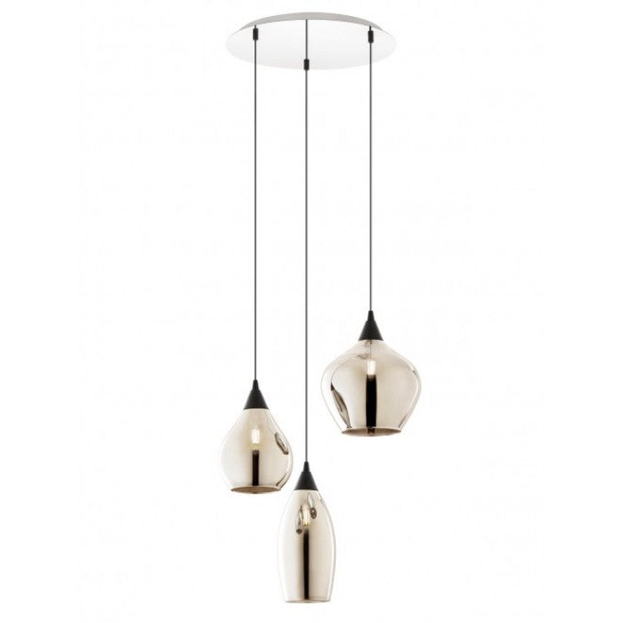 Lustra Tanner, crom, sticla fumurie, 3XE14, D.35 cm, Smarter 01-3192