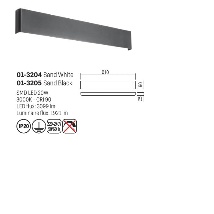 Aplica LED Pepas, alb mat, 20W, 1921 lm, 3000K, L.61 cm, IP20, Smarter, 01-3204