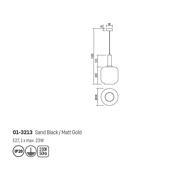 Lustra suspendata Brina, negru mat, sticla fumurie, 1XE27, D.20 cm, Smarter 01-3213