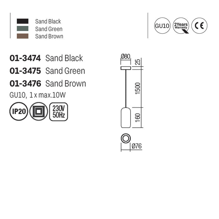 Lustra suspendata Boom, verde mat, 1XGU10, D.8 cm, Smarter 01-3475