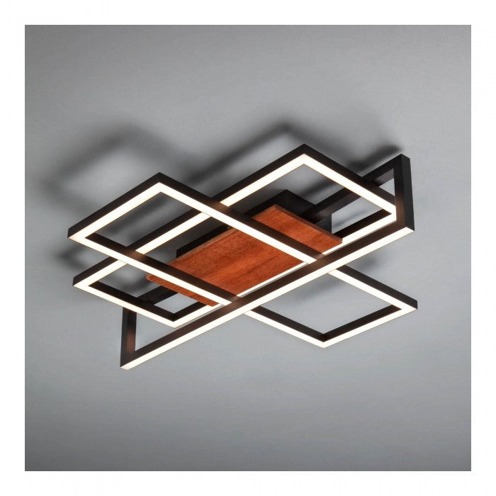 Plafoniera LED Mikura, negru/lemn, 35.5W, 3000K, 1400lm, L.60 cm, IP20, Smarter, 01-3493