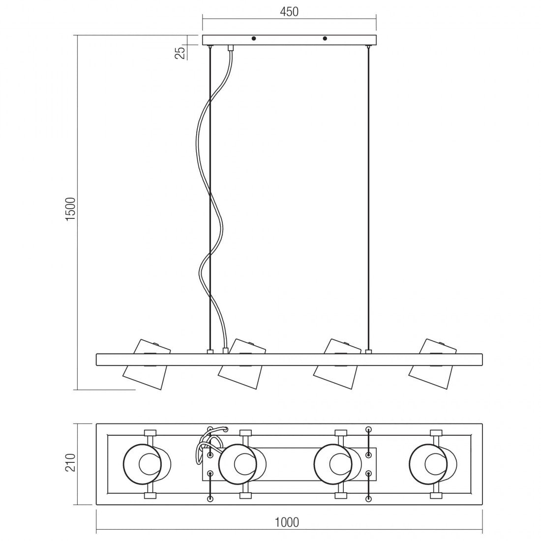 Lustra suspendata Oaker, lemn, metal argintiu, 4xE14, H.150cm, IP20, Smarter, 01-3497
