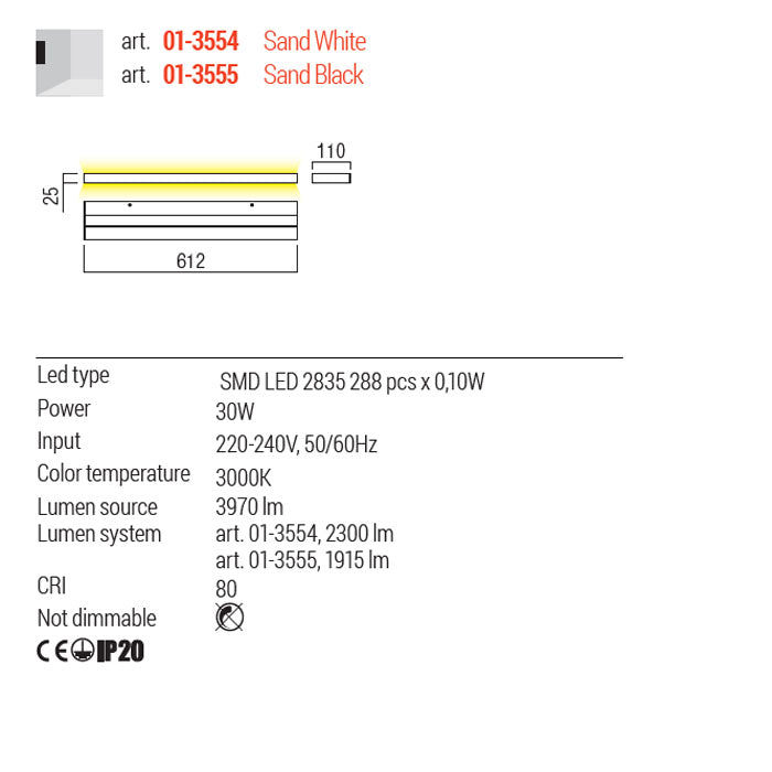 Aplica LED Seed, alb mat, 30W, 1915 lm, 3000K, L.61 cm, Redo, 01-3554
