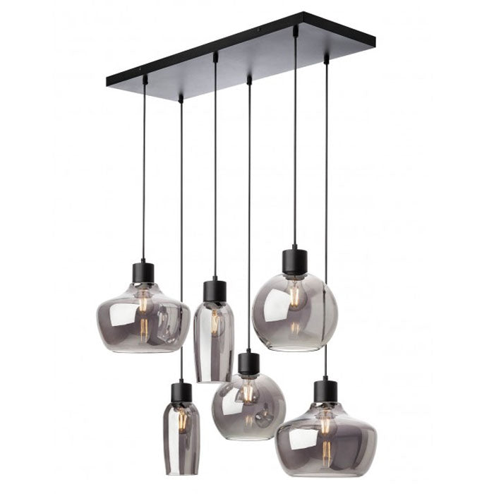 Lustra Atlantis, negru mat, sticla fumurie, 6XE27, L.75 cm, Smarter 01-4047