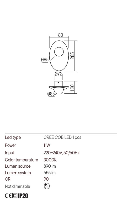 Aplica LED Cody, negru/auriu, 11W, 655lm, 3000K, IP20, Redo, 01-3287
