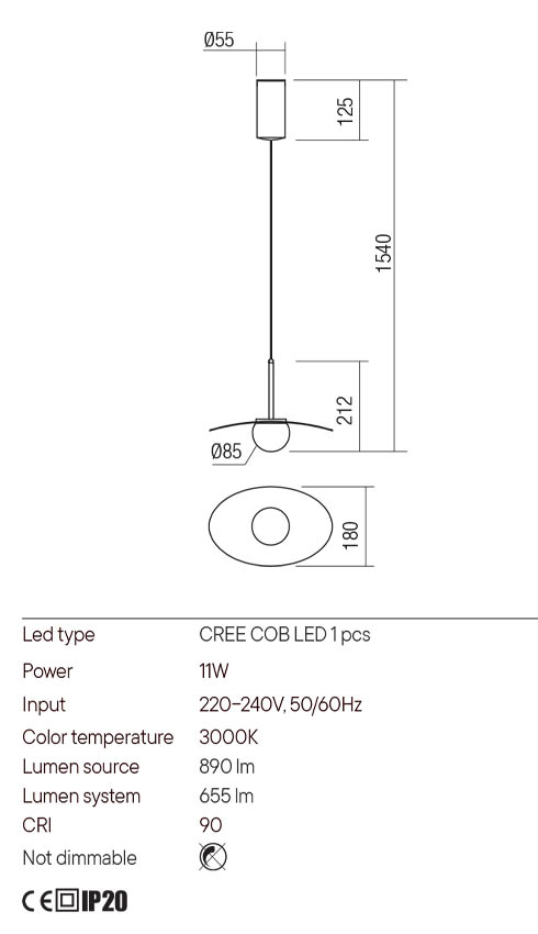 Lustra suspendata LED Cody, negru/auriu, 11W, 655lm, 3000K, IP20, Redo, 01-3308