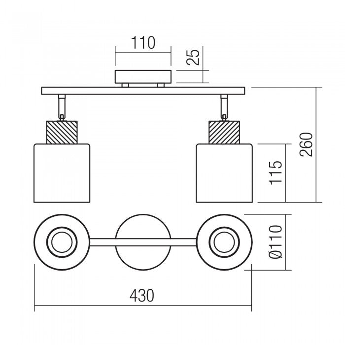 Plafoniera Hansen, negru/lemn, sticla fumurie, 2XE27, L.43 cm, IP20, Smarter, 04-528