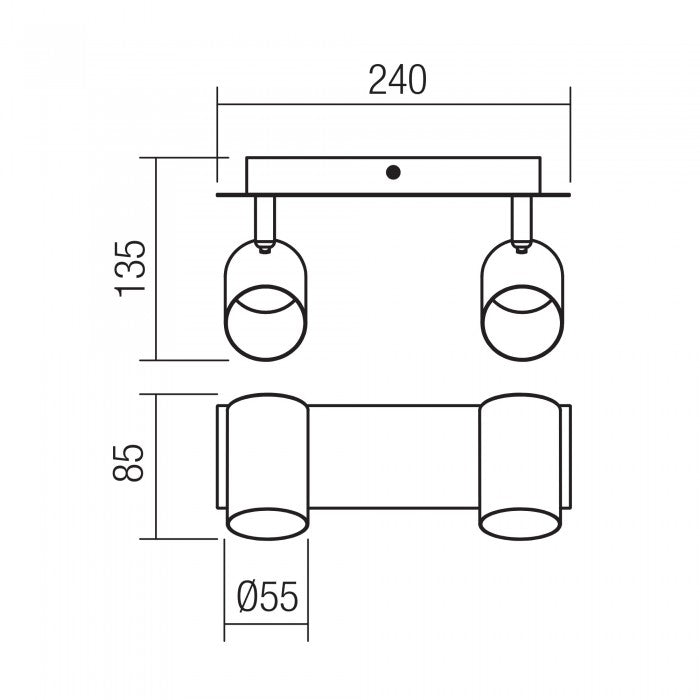 Plafoniera Crius, negru/alama, 2XGU10, L.24 cm, IP20, Smarter, 04-538