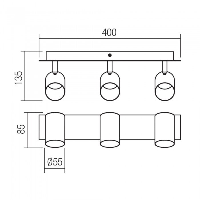 Plafoniera Crius, negru/alama, 3XGU10, L.40 cm, IP20, Smarter, 04-539