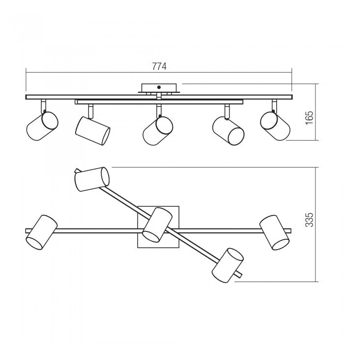 Plafoniera Crius, negru/alama, 5XGU10, L.77 cm, IP20, Smarter, 04-540