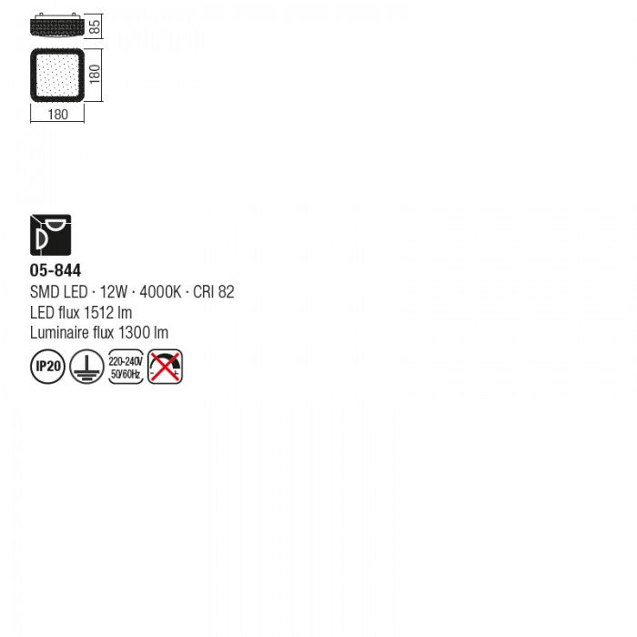 Plafoniera LED Tetris, alb, 12W, 4000K, 1300lm, IP20, Smarter, 05-844