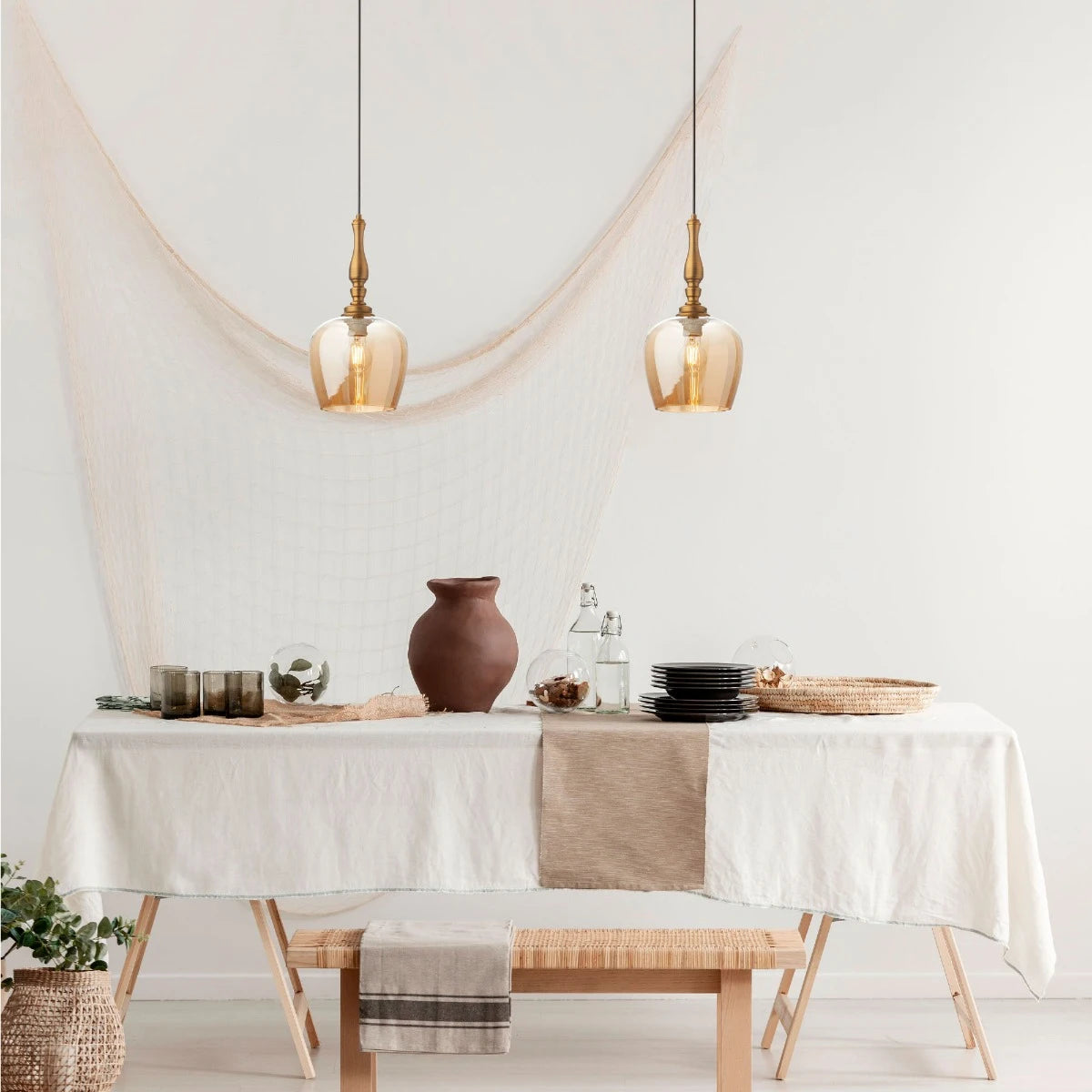 Lustra suspendata Toll, bronz antic, sticla ambra, 1XE27, D.20 cm, Smarter 01-2740