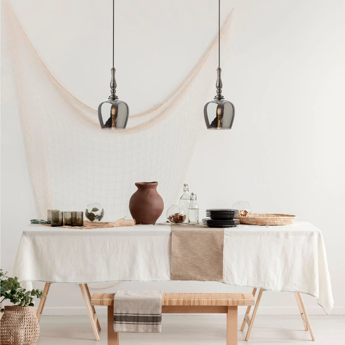 Lustra suspendata Toll, crom negru, sticla fumurie, 1XE27, D.20 cm, Smarter 01-2752