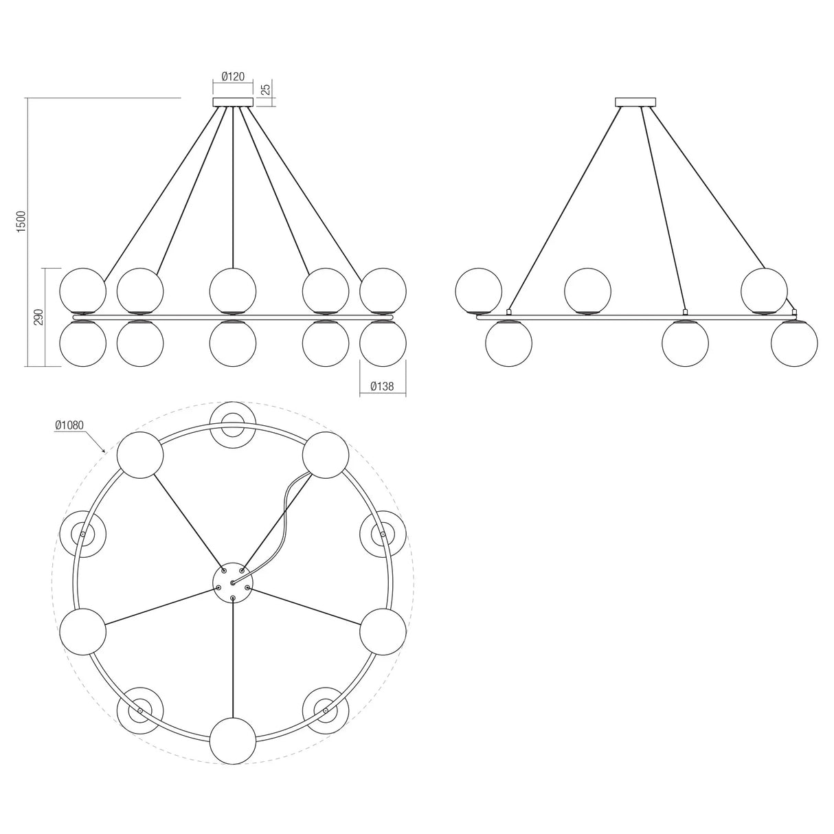 Lustra Bowling, aur mat, sticla, 10XE14, D.108 cm, Smarter 01-3161