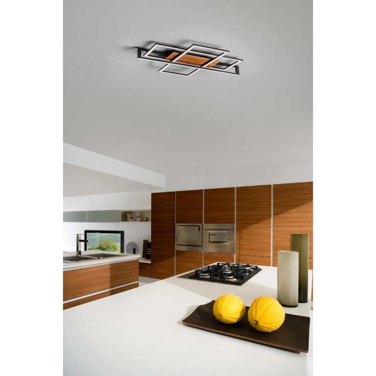 Plafoniera LED Mikura, negru/lemn, 35.5W, 3000K, 1400lm, L.60 cm, IP20, Smarter, 01-3493