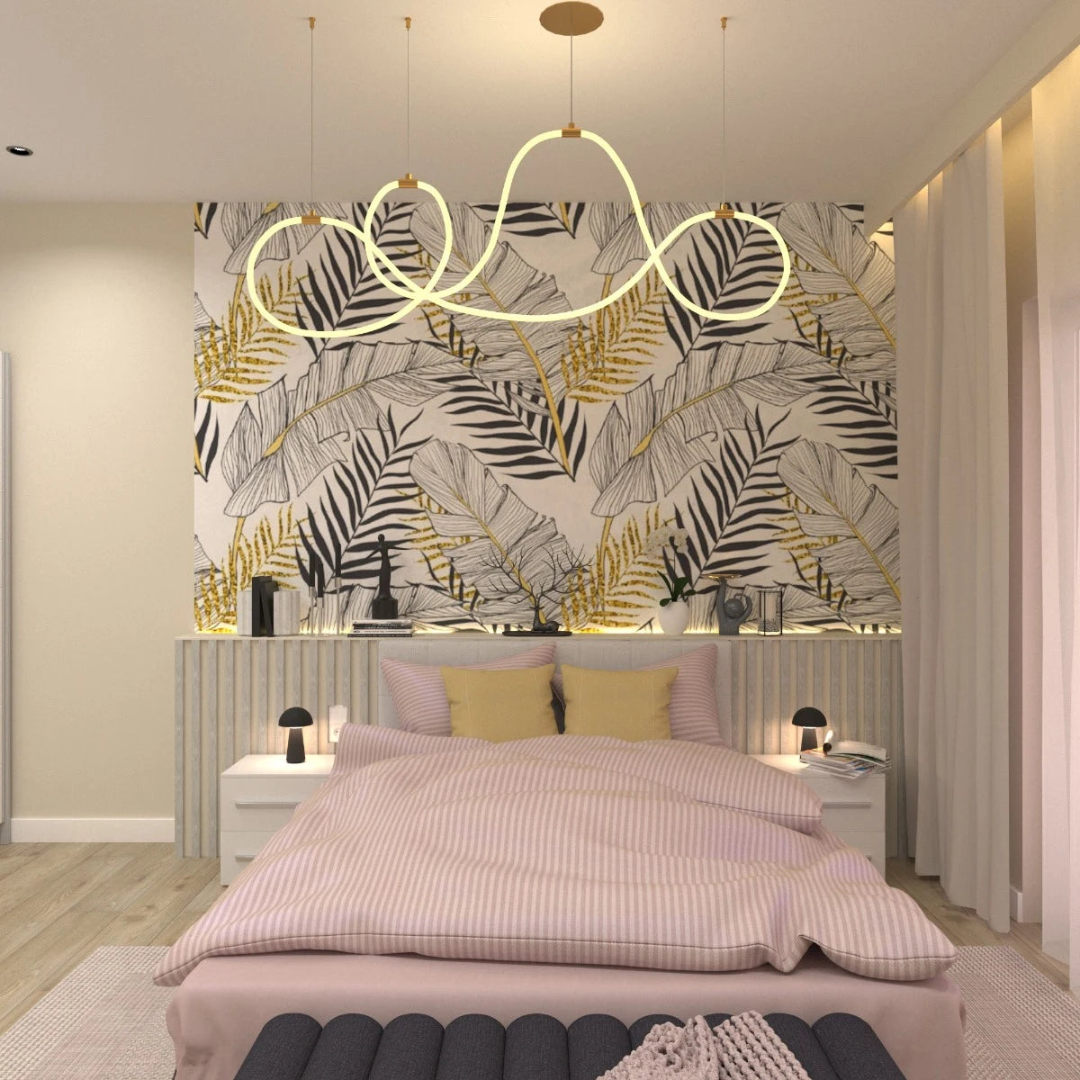 Lustra Henk, auriu mat, LED, 54W, 2700 lumeni, lumina calda 3000K, L.150 cm, Smarter 01-3556