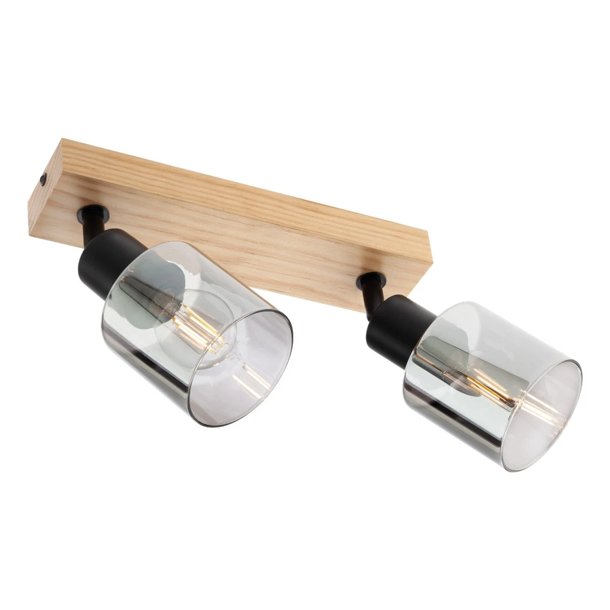 Plafoniera Rotis, lemn natur, sticla fumurie, 2XE14, L.25 cm, IP20, Smarter, 01-3985