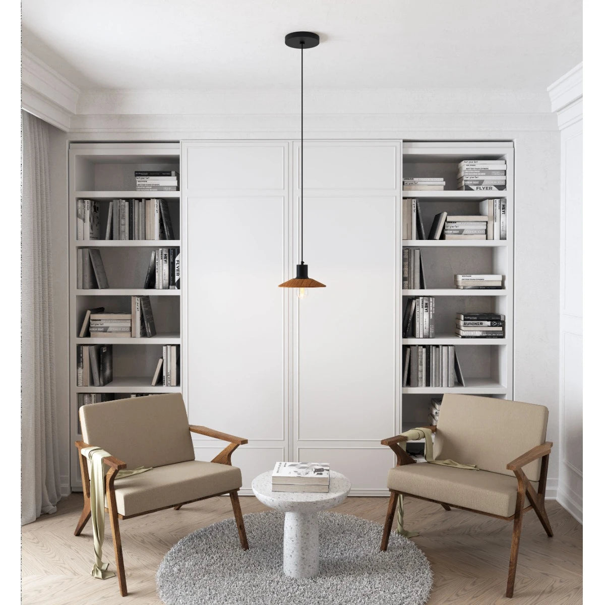 Lustra suspendata Fresno, metal si lemn multistrat, 1XE27, D.40 cm, Smarter 01-4055