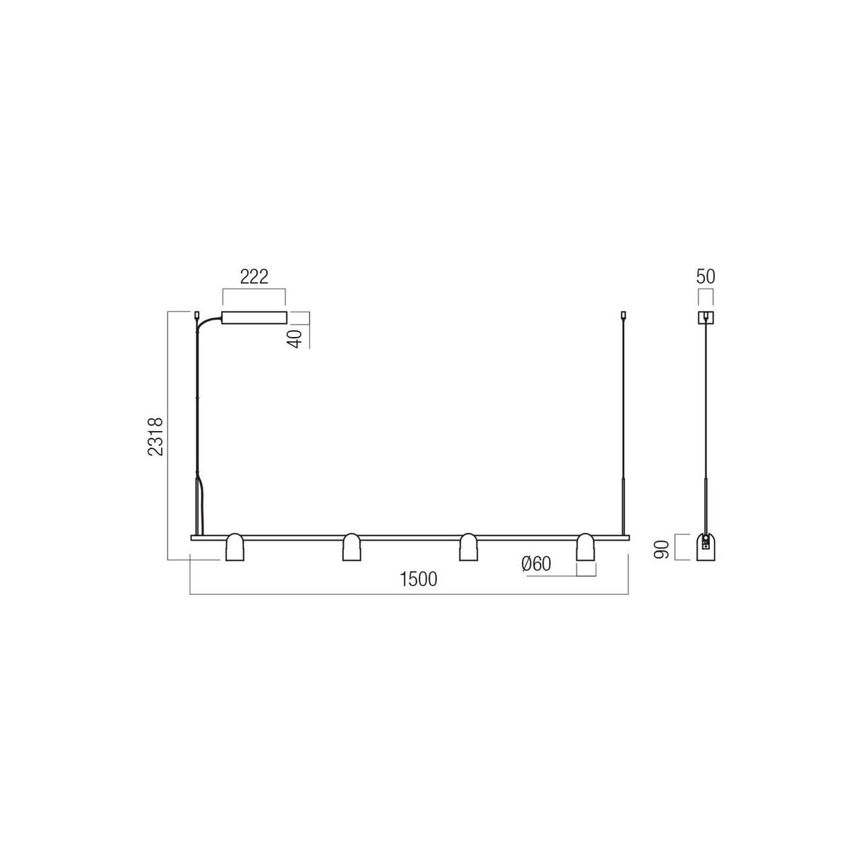 Lustra LED Kobe, negru/silver coffee, 25W, 2185lm, 2700K, L.150cm, IP20, Redo, 01-4214