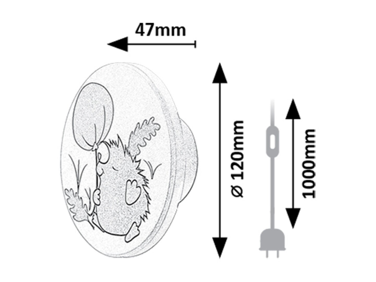 Aplica pentru copii Hedgy, alb, LED 9W, 800lm, 3000, 4000, 6500K, D.12,IP20, Rabalux, 71099