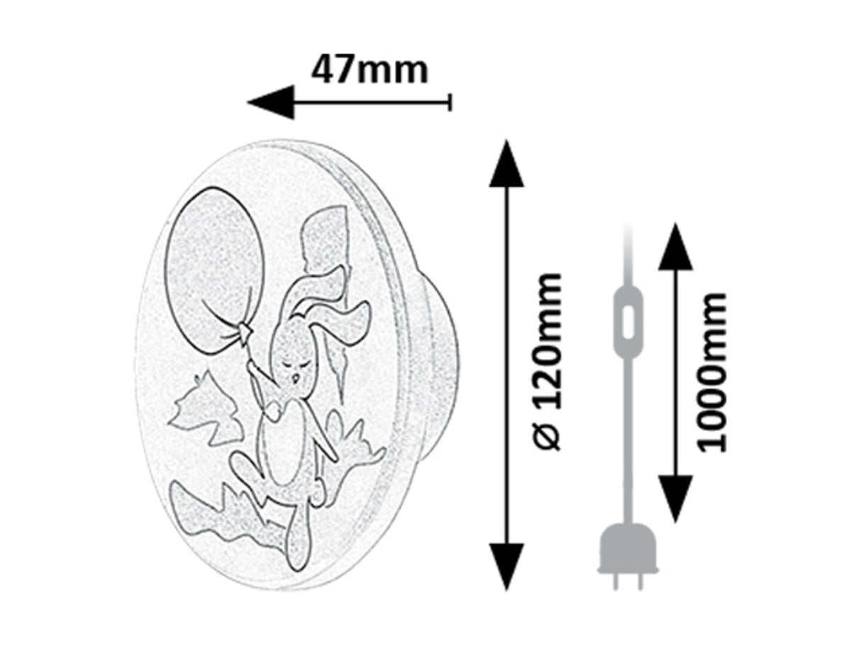 Aplica pentru copii Hopply, alb, LED 9W, 800lm, 3000, 4000, 6500K, D.12,IP20, Rabalux, 71100