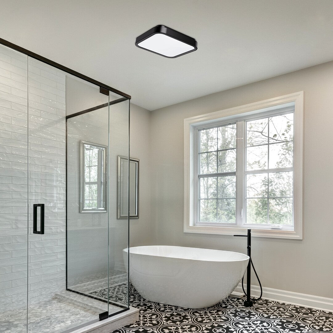 Plafoniera baie Samira, negru, LED, 18W, 1400 lumeni, 4000K, 25x25 cm, IP44, Rabalux 71255