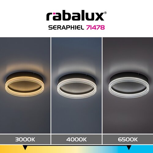 Plafoniera LED Seraphiel, negru, 18W, 1110lm, 3000K-6500K, D.33cm, IP20, Rabalux, 71478