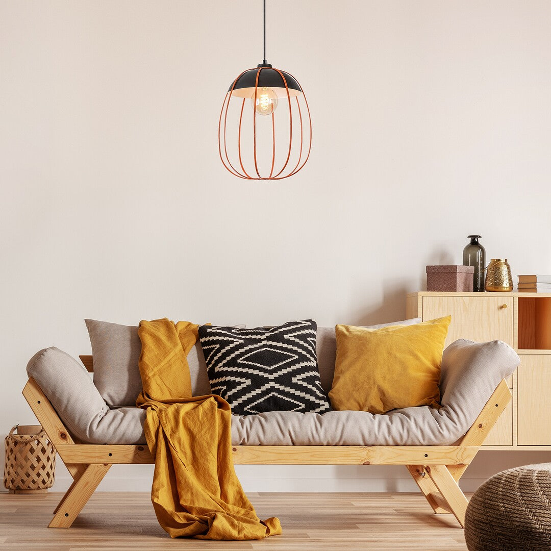 Lustra suspendata Svens, metal, negru/portocaliu, 1xE27, D.39cm, IP20, Rabalux, 72034